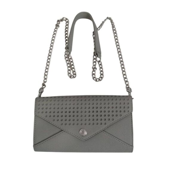 Rebecca Minkoff Genuine Leather Gray Cutout Envelope Flap Crossbody Clutch Bag - Picture 2 of 12